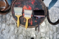 Brushes in his studio